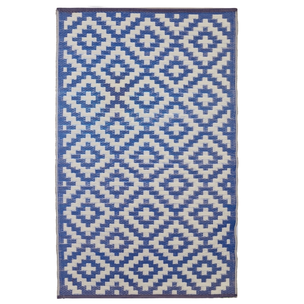 Navy, White Polypropylene Lattice Pattern Straw Large Mat (58x36 in)